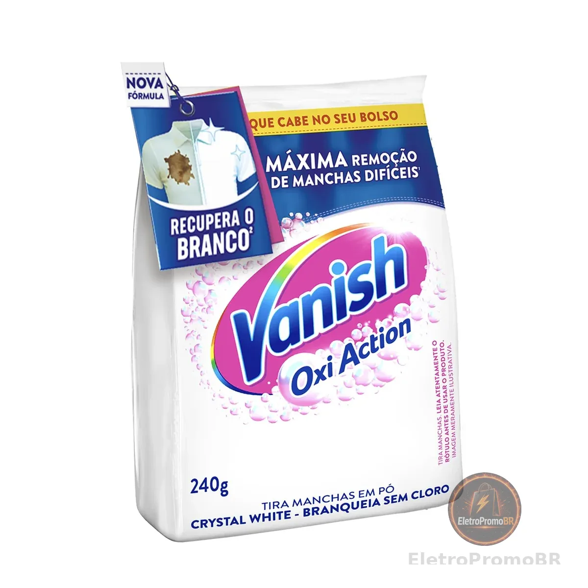 Vanish Crystal White Oxi Action Tira Manchas em Pó para Roupas Brancas Refil Econômico 240g