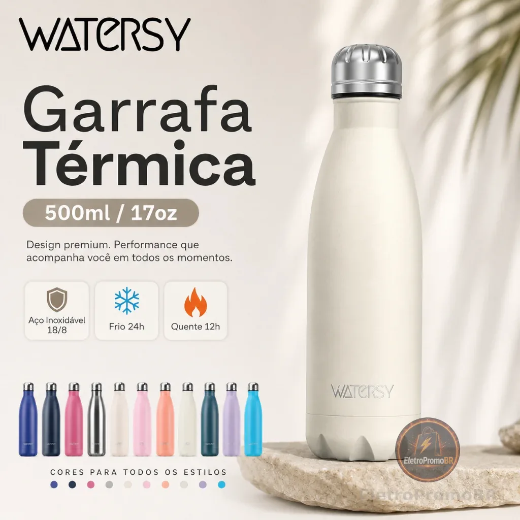 WATERSY Garrafa térmica em aço inoxidável 304 500ml Academia Garrafa térmica Copo de água Aço Inox Garrafa Portátil