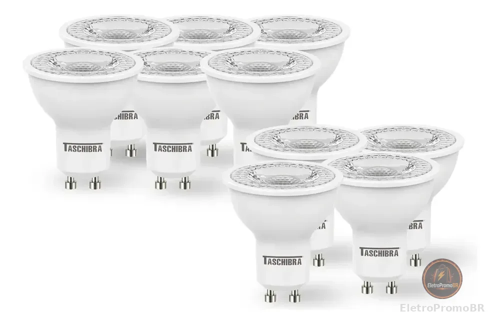 Kit 10 Lâmpadas Led Dicróica Mr16 Tdl 50 7w Taschibra Bivolt 220v Frio (6500k)