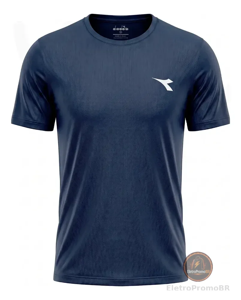 Camiseta Masculina Plus Size Diadora Original Manga Curta Azul-marinho Logo G4 Liso