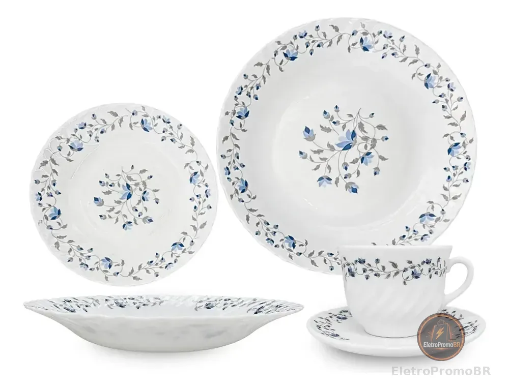 Aparelho De Jantar 20 Peças Vidro Opaline Para Mesa Posta Branco Floral