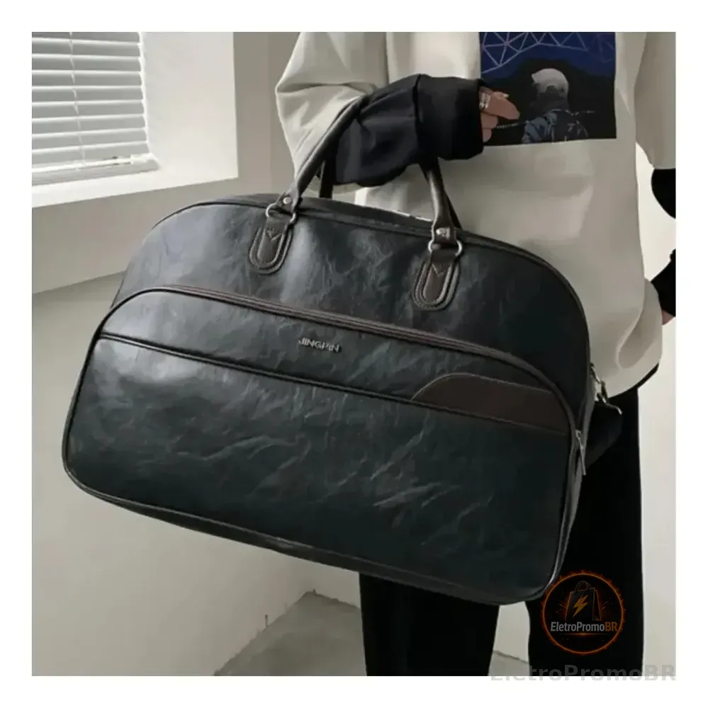 Bolsa Couro Grande De Viagem Mala Mão Resistente Preta Artestore