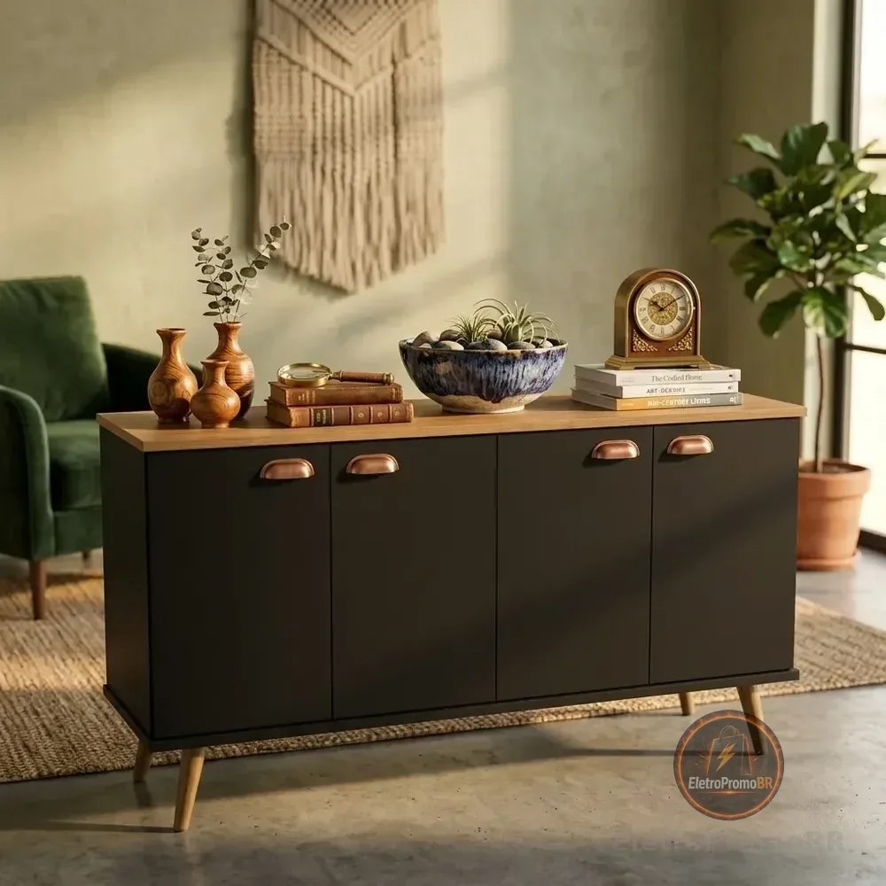Armário Balcão Moderno Para Sala Ou Cozinha Estilo Nórdico Preto