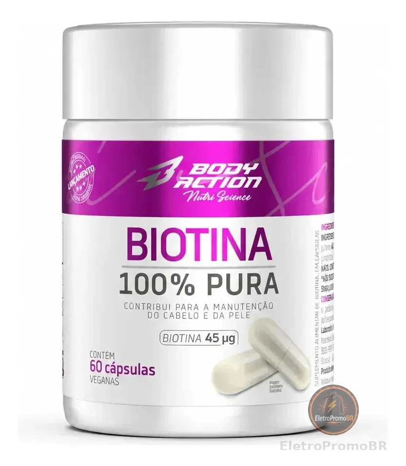Biotina 100 Pura Bodyaction 45mcg 60 Caps Veganas
