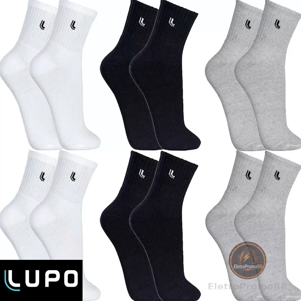 Kit 6 Pares Meias Lupo Cano Médio Alto Longo Meia algodão Original Frio Casual Confortável Atoalhada