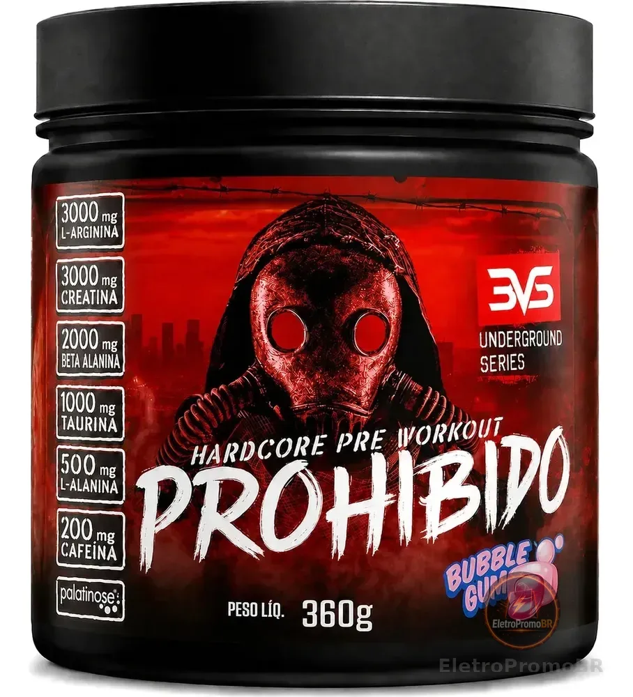 PROHIBIDO PRÉ TREINO 360g - Sabor: Bubble Gum - A Combinação Perfeita de 8 Ingredientes que proporcionam energia do início ao fim do seu Treino