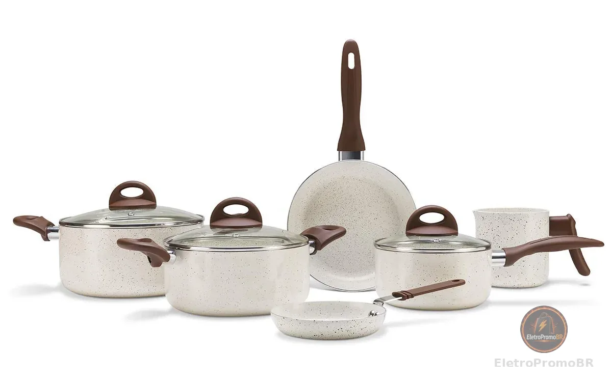 Brinox - Jogo de Panelas Antiaderente Ceramic Life 6 Peças Smart Plus - Vanilla