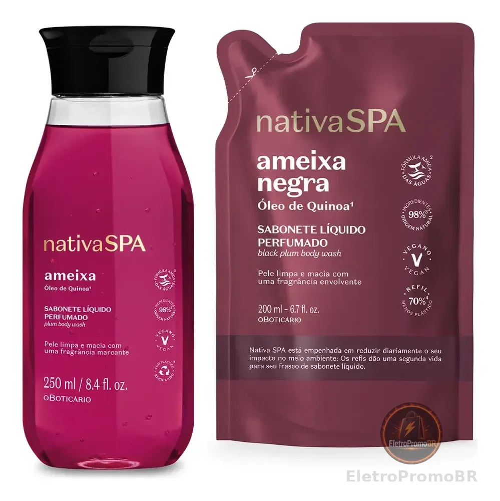 Combo Sabonete Líquido Perfumado Nativa Spa: Ameixa 250ml +