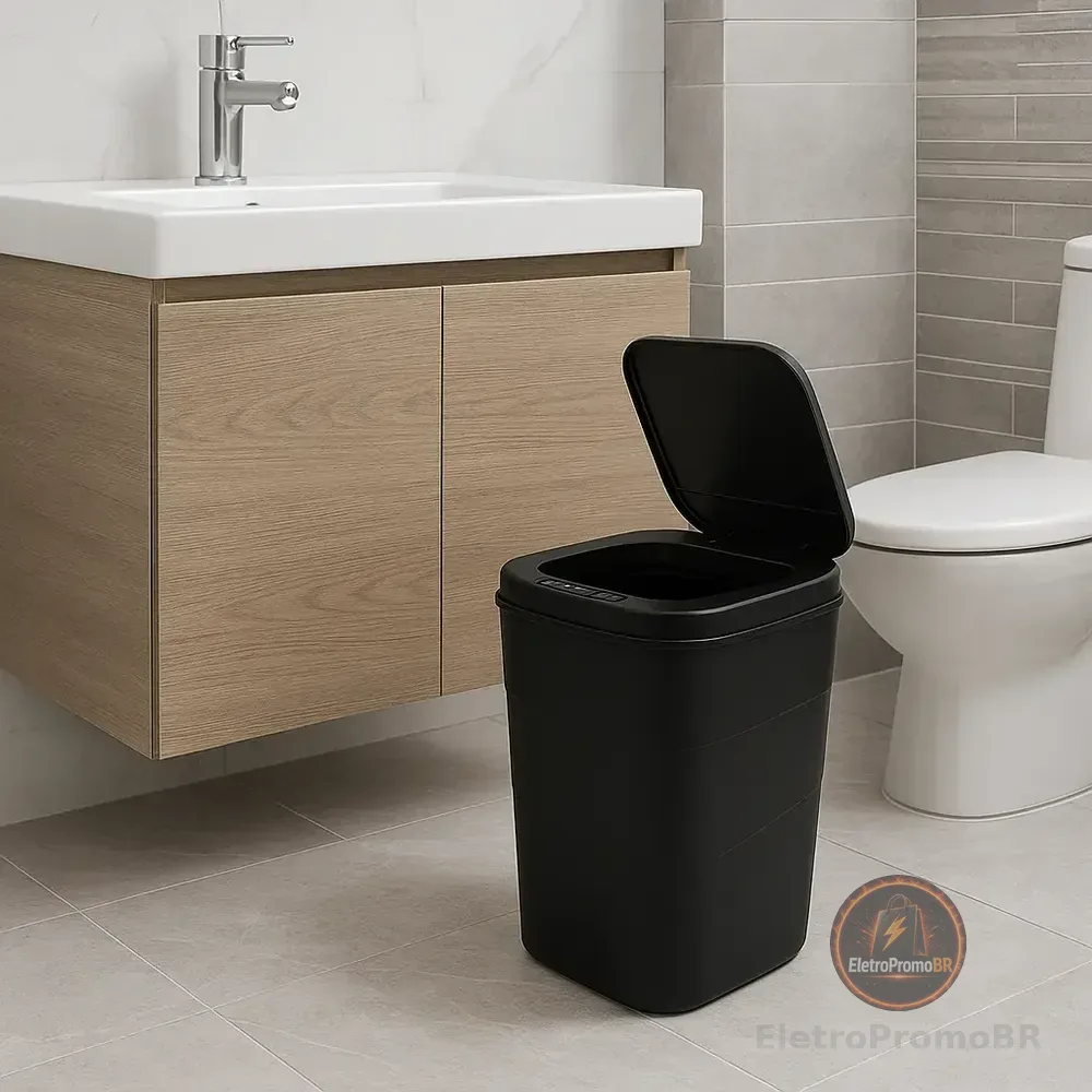 Lixeira Antiodor Com Sensor Inteligente Abre Fácil Cesto 17l Preto