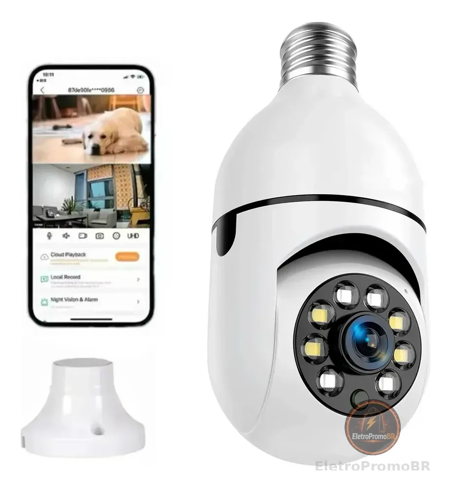 Câmera Segurança Ip Wifi 360 Lâmpada Prova Dágua Giratoria Branco