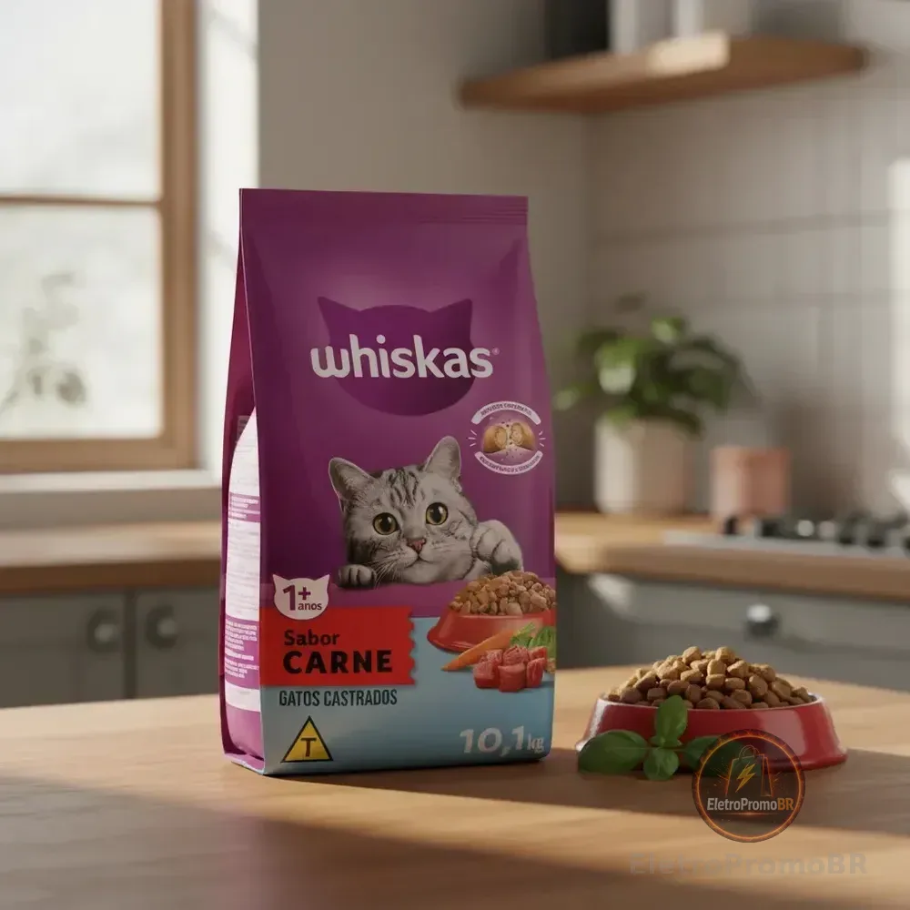 Ração Whiskas para gatos adultos castrados sabor carne 10.1kg