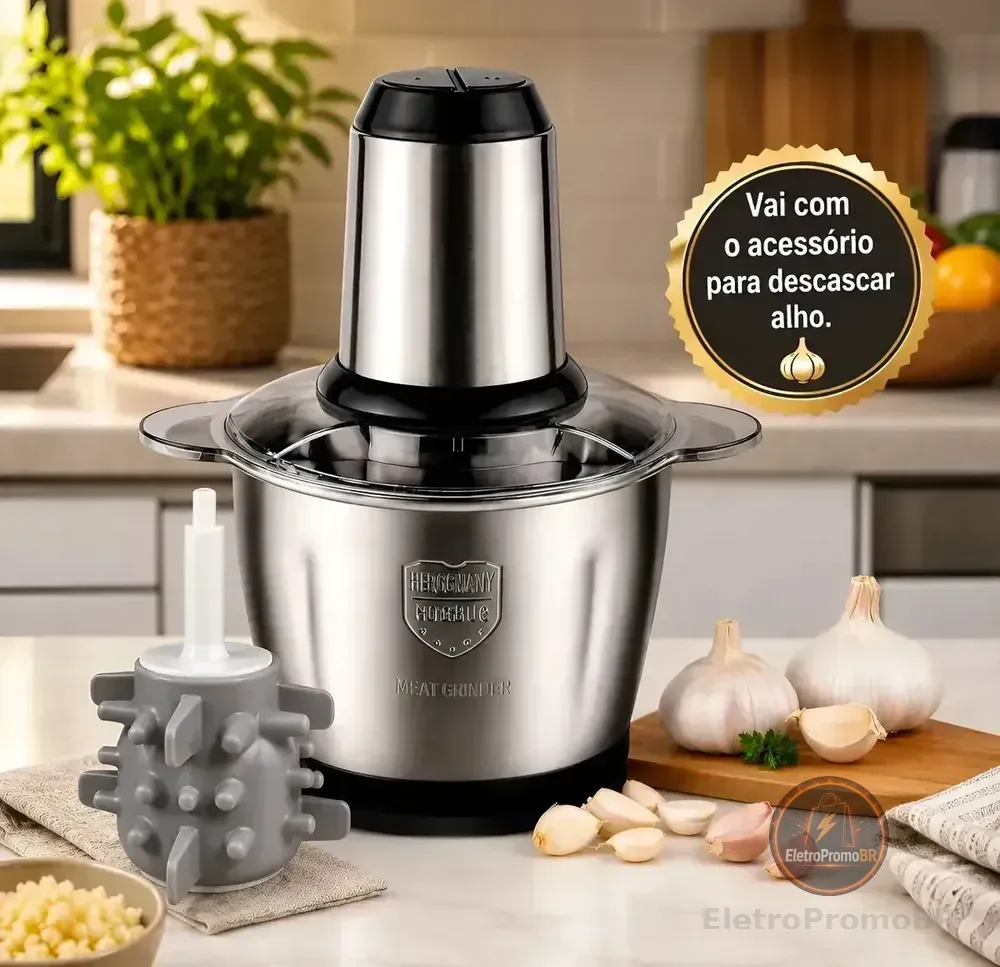 Multiprocessador E Triturador De Alimentos Elétrico Picador de 2 Litros Inox 110v Moedor de Alimentos Cortador de Carne Cortador de Legumes Multifuncional Triturador De Comida Oficial Risma