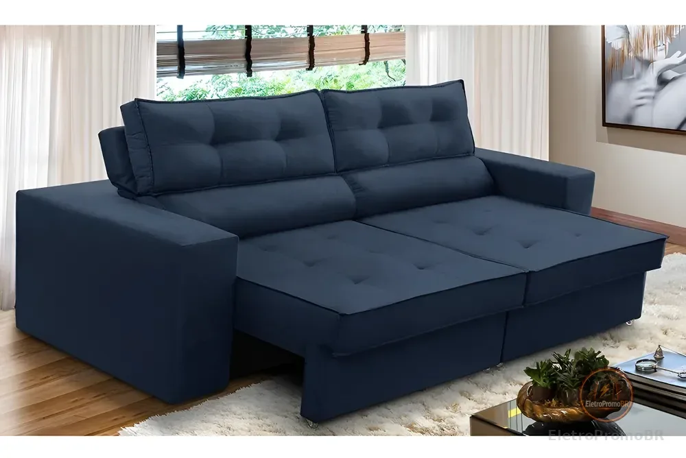 Sofá Retrátil e Reclinável 2 lugares 1,90m com Molas Mirela Suede Azul Adonai Estofados
