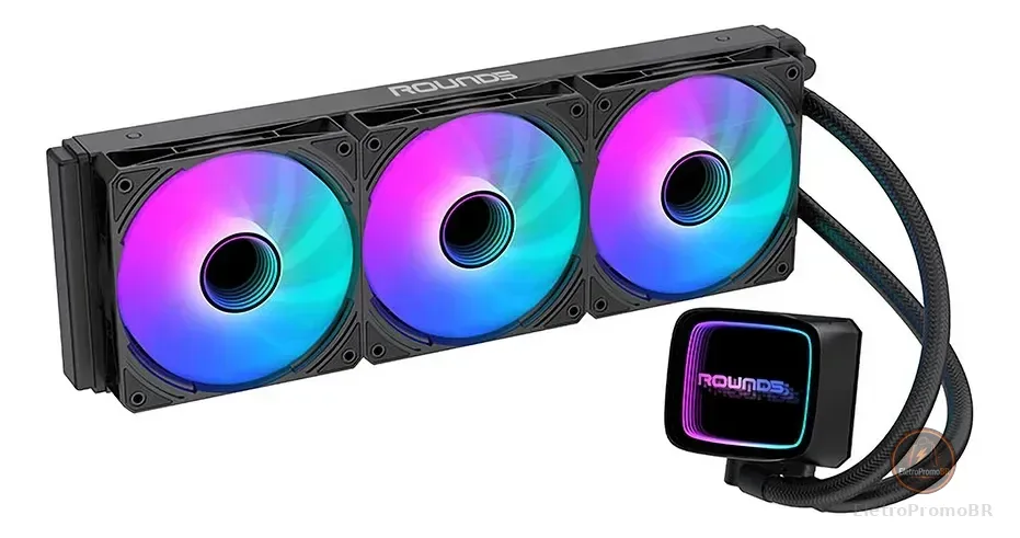 Water Cooler Round 5 Eurus Preto de 360mm Com ARGB Para CPU