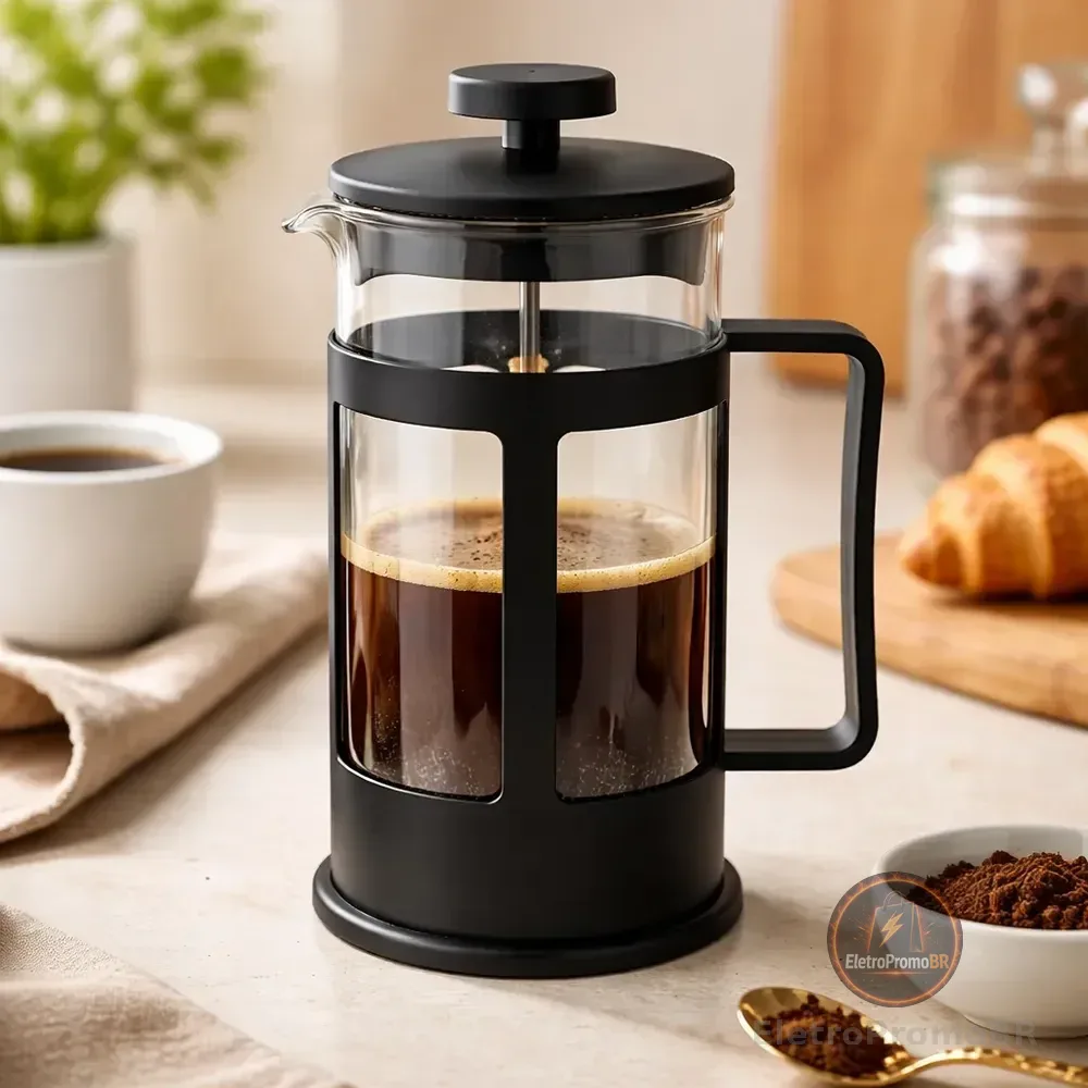 Cafeteira Prensa Francesa Café Expresso Leite Cremoso Preto