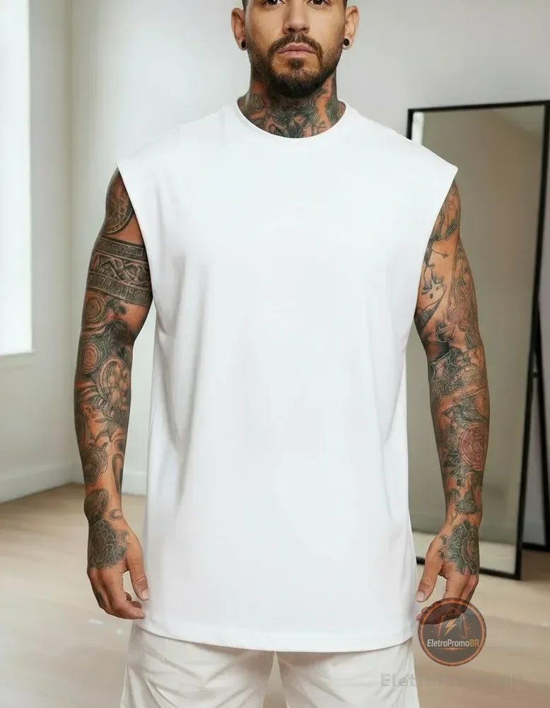 Regata Oversized Masculino Tamanho Grande Básica Lisa Branco P