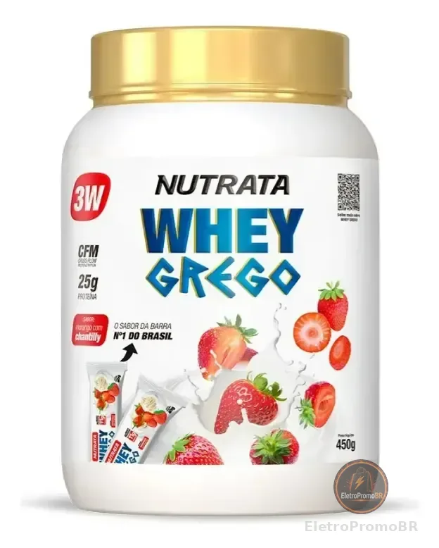 Whey Grego 3w Pote 450g Morango Com Chantilly Nutrata Morango Com Chantilly