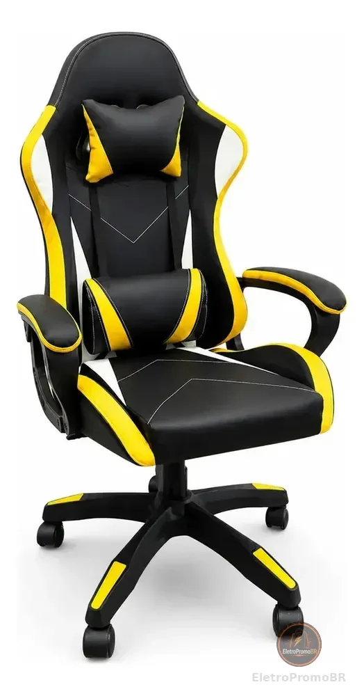 Cadeira De Escritório Gamer Python Fly Ergonômica Estofado Couro Sintético Reclinável Altura Ajustável Cor Amarelo