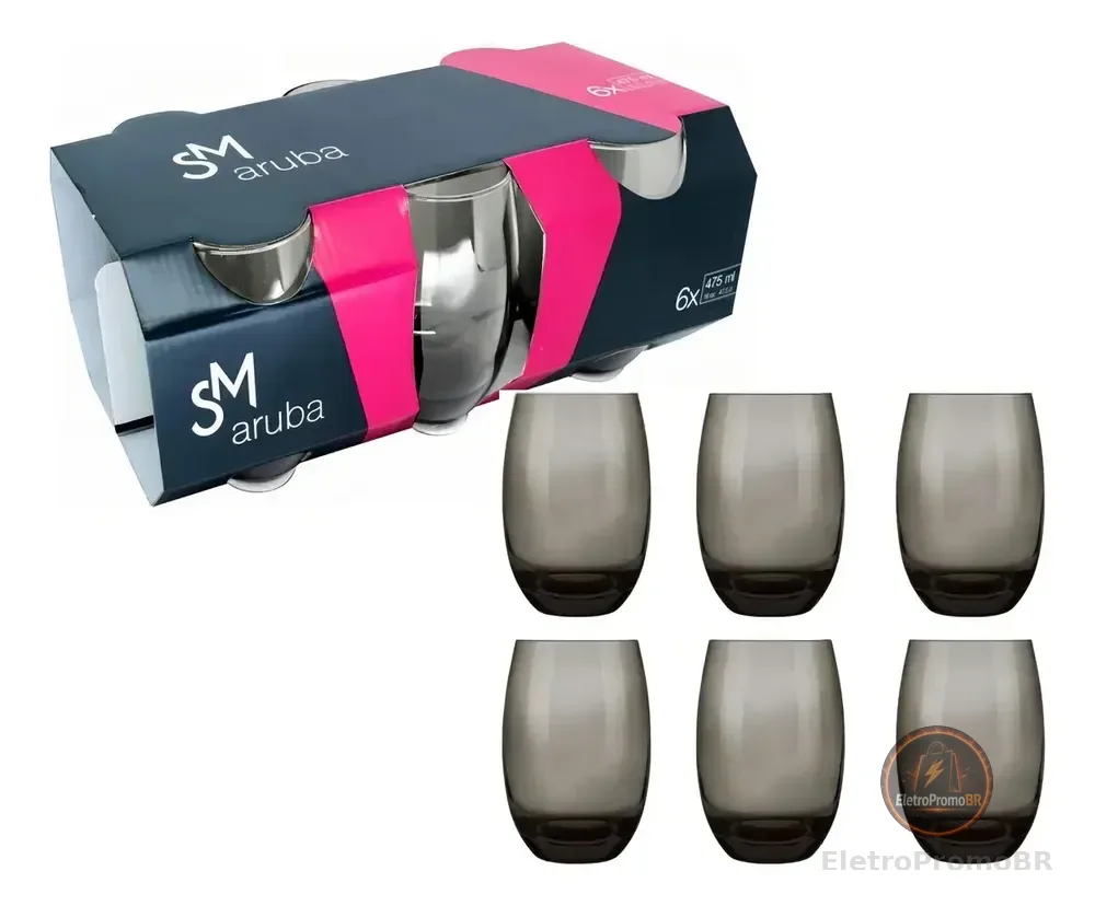 Jogo De Copos Aruba 465ml 6 Peças Cozinha Grande Nadir Cor Fume Cinza