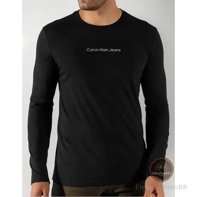 Camiseta Calvin Klein Manga Longa Institutional Grey Preta