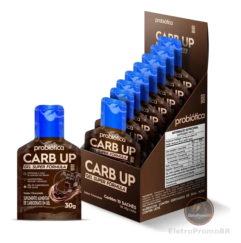 Suplemento em gel Probiótica Carb-up Gel Super Formula Carb-up Gel Super Formula sabor chocolate em envelope de 300g pacote x 10 u