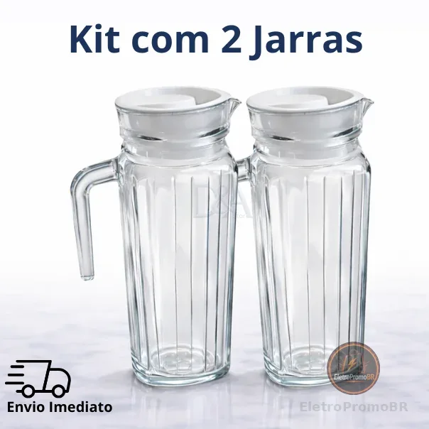 Jarra de Vidro Suiça 1L com Tampa Água Suco Vidro Resistente