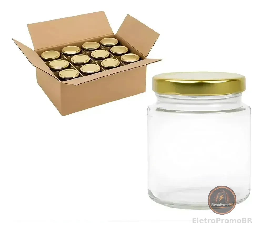 Kit 24 Potes De Vidro Belém 240ml Com Tampa Dourada + Lacre Dourado
