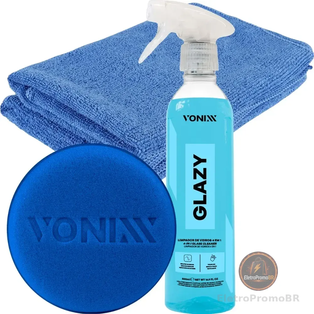 Vonixx Glazy Limpa Vidros 4 em 1 500ml Reduz Atrito com Pano Aplicador