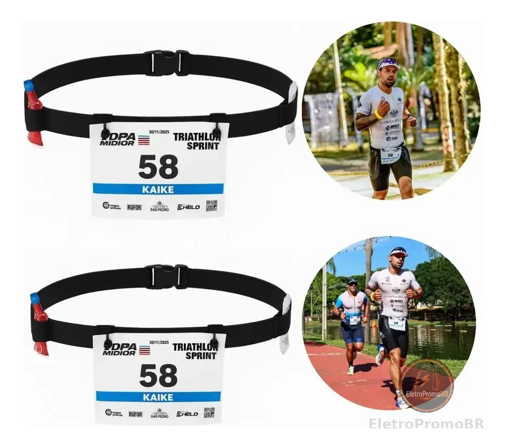Kit 2 Cintos Porta Número Corrida Triathlon  Maratona  Bike Preto