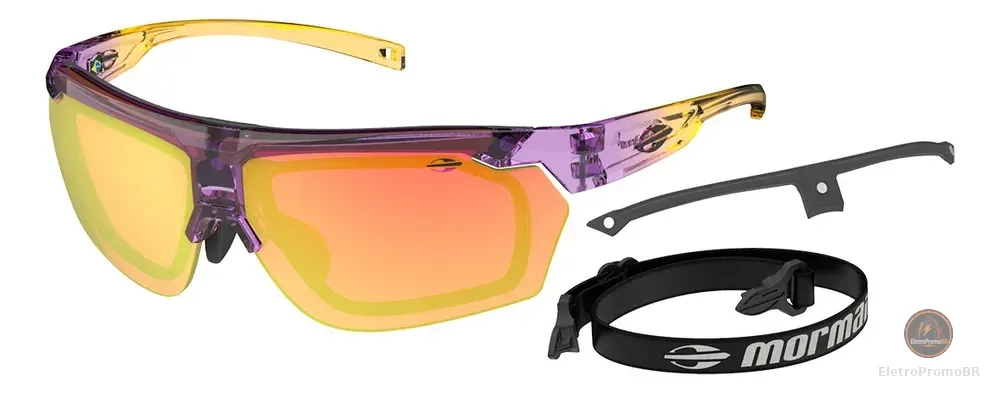 Óculos De Sol Mormaii Smash 5 Cores Suporte Para Grau Desenho Violeta Translucido Lente Laranja