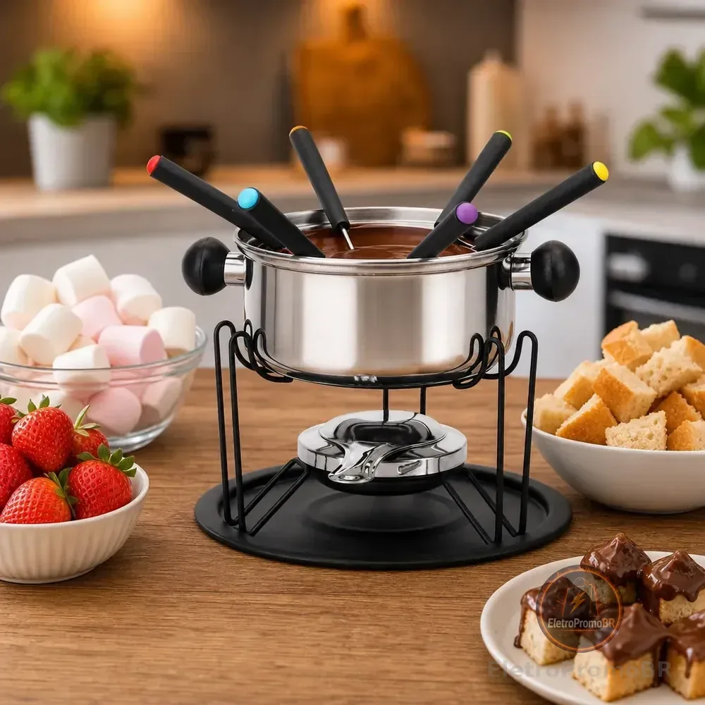 Kit Fondue 11 Peças Jogo De Panela Para Fondue 6 Pessoas Preto 0
