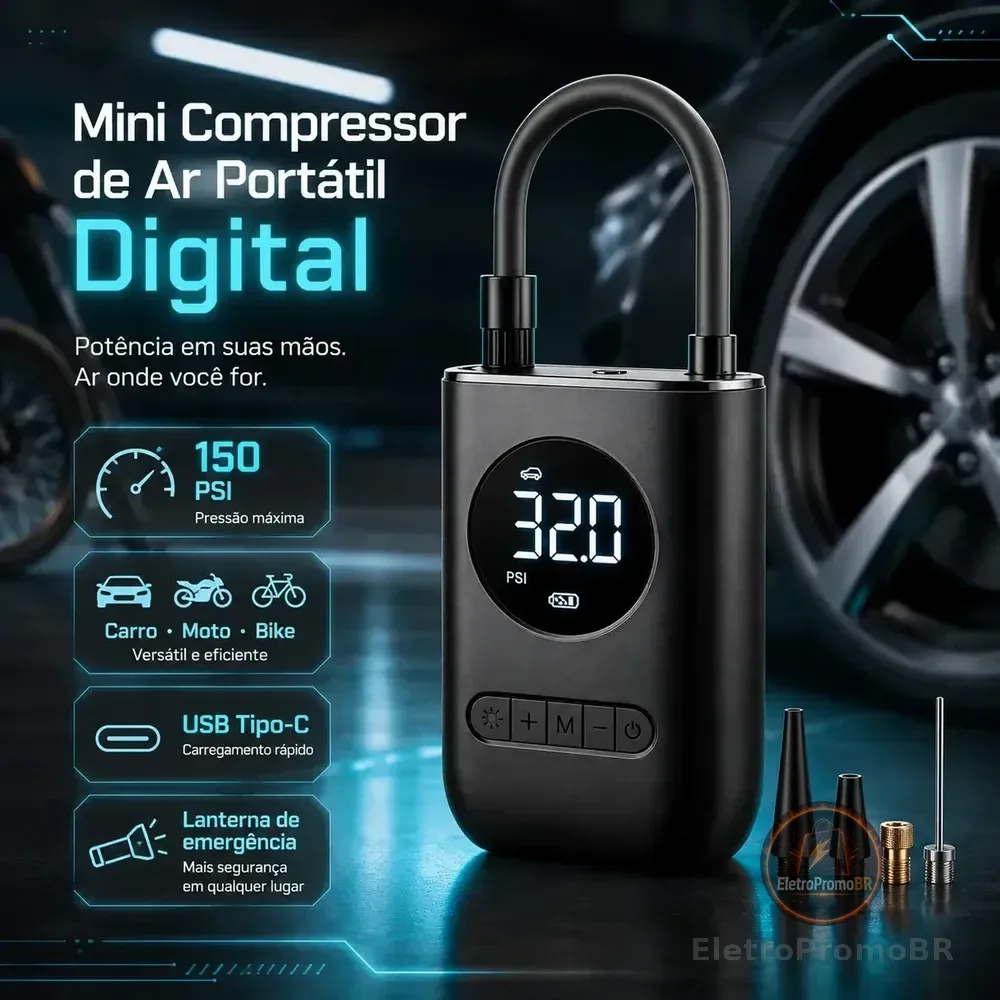 Compressor De Ar Digital Pneu Calibrador Portátil Para Carro Moto Bike Sem Fio Mini Bomba De Ar Elétrico Tela Digital Led Pneus