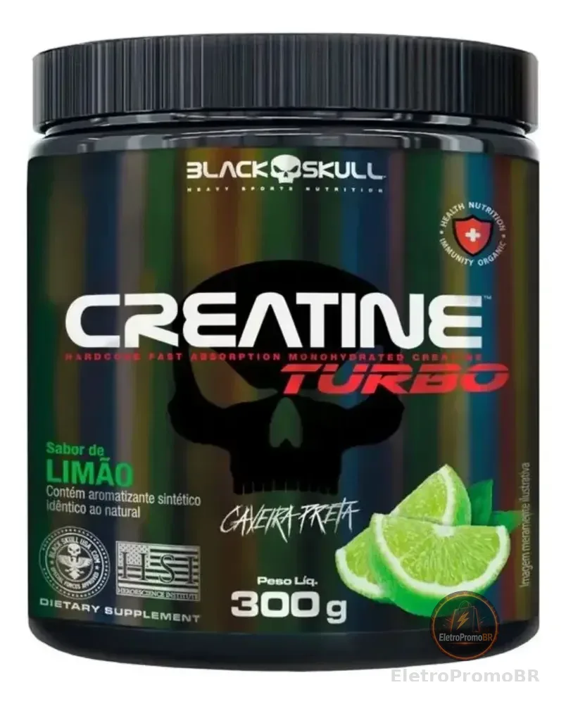 Suplemento em Pó Creatine Turbo Creatina Sabor Limão 300g Black Skull