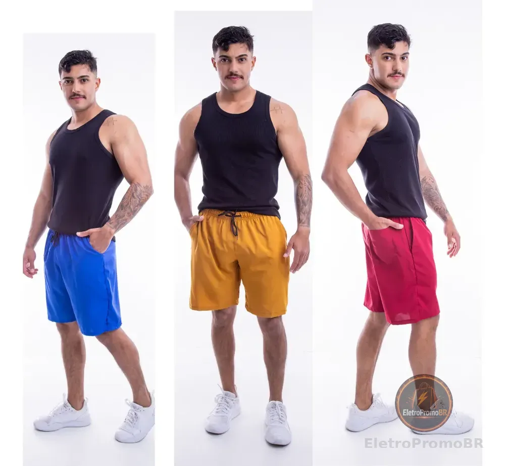 Kit 3 Shorts Tactel Masculino Bermuda Academia Verão Praia