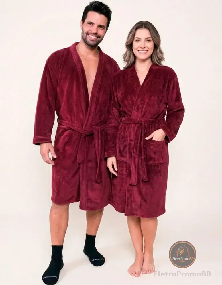 Roupão Premium Benévola Microfibra Antialérgico Inverno Frio Vinho Bloodstone Liso G