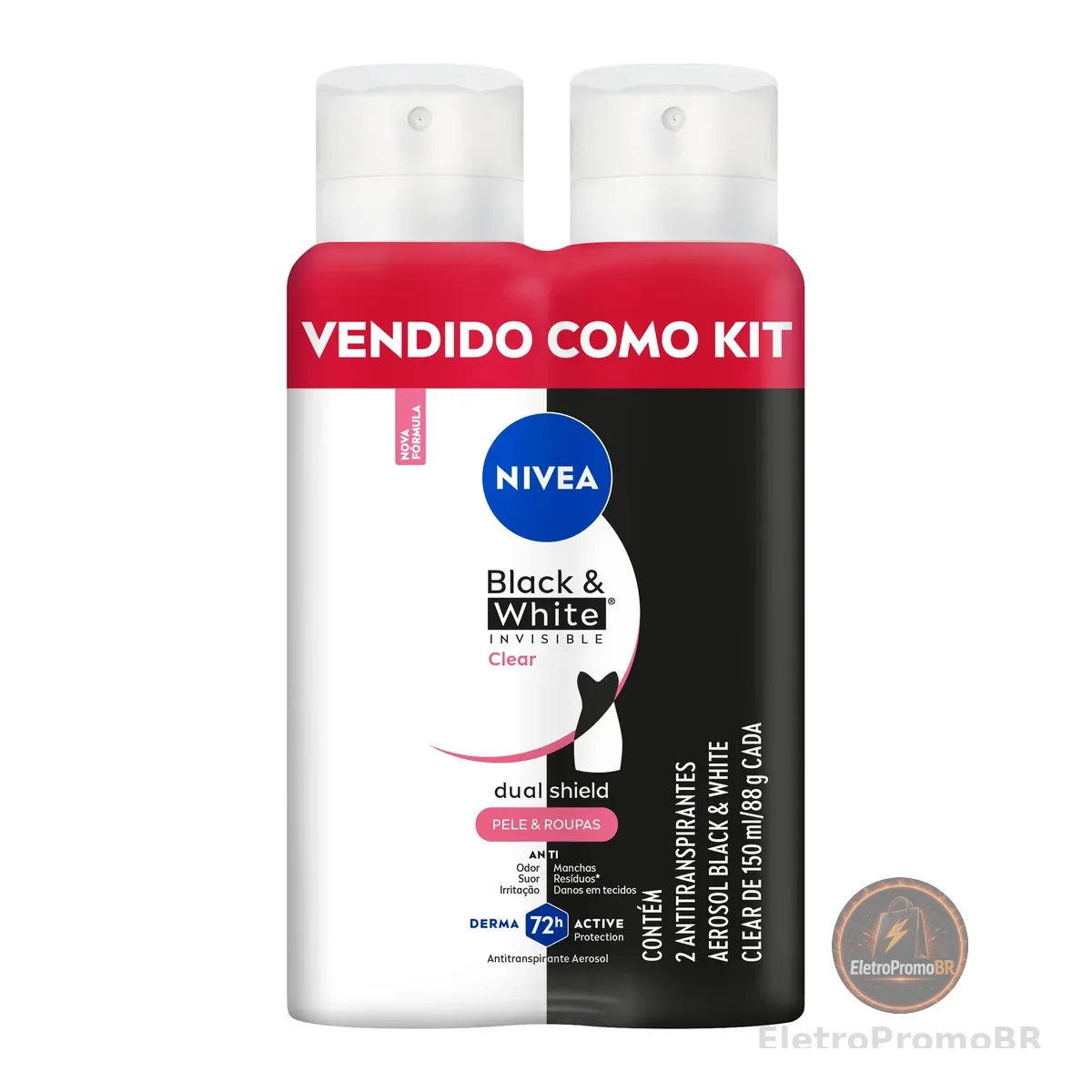 NIVEA Kit Desodorante Aerossol Black & White Clear 150ml - 2 Unidades, Nivea, pacote de 2