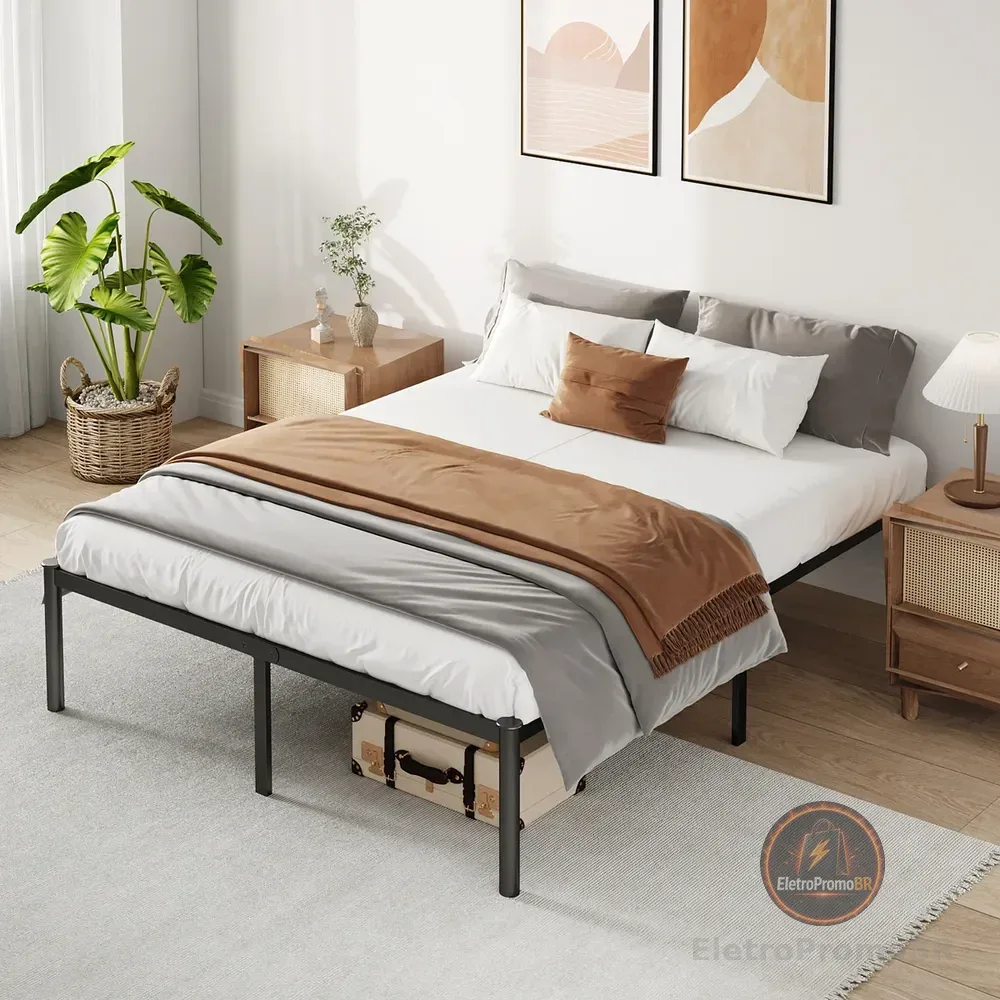 Estrado de Cama Casal Hot Wheels Preto Romantic Crown com Armazenamento