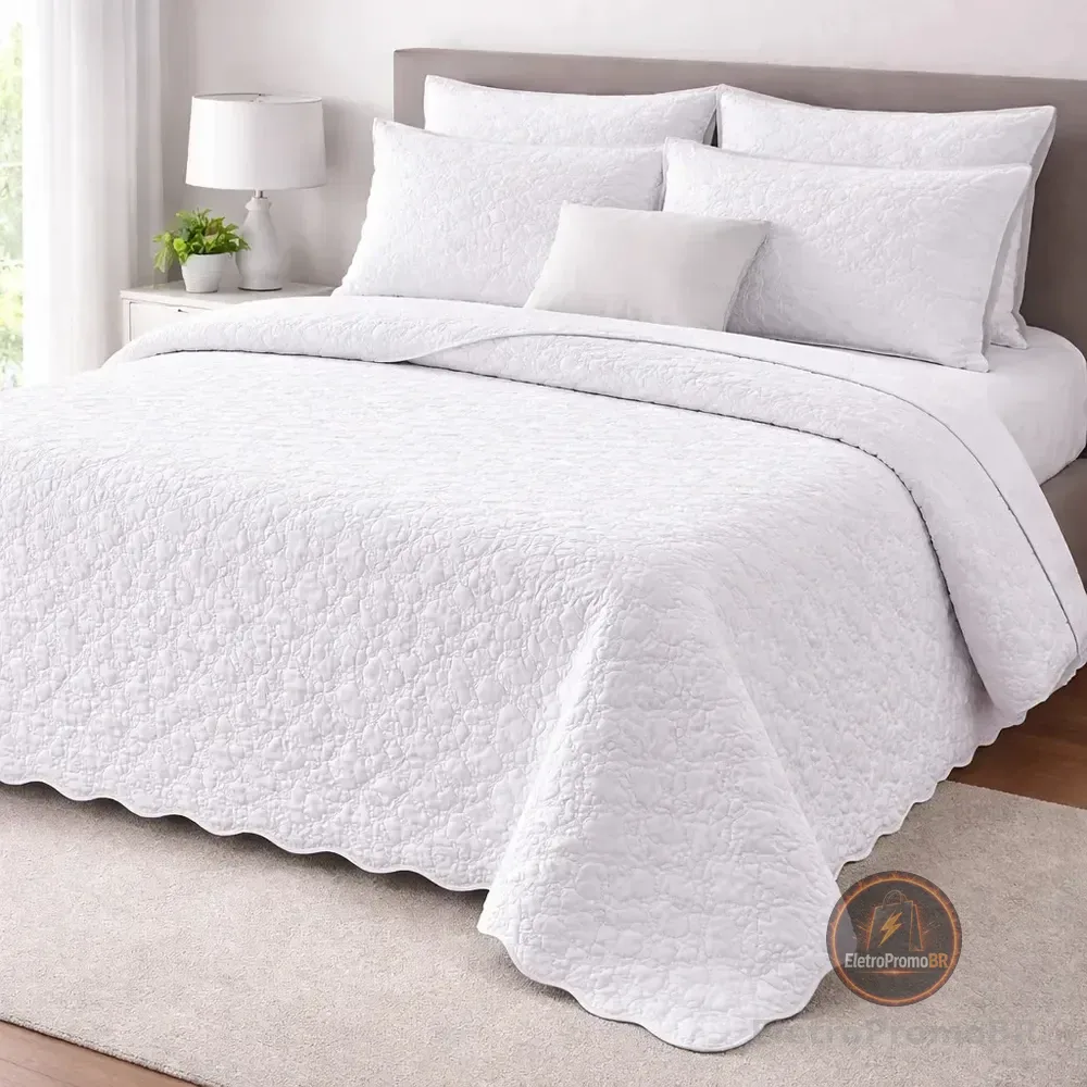 Cobre Leito Queen Matelado Dupla Face Leve Confortável Macio Branco Matelado