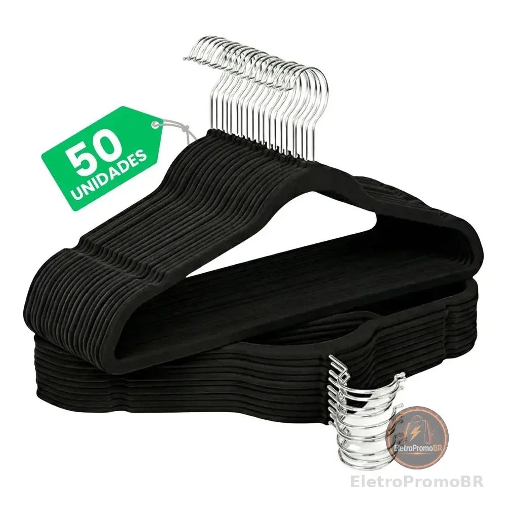 Kit Cabides Veludo De Roupa Antideslizante Slim Adulto 50 Un Preto