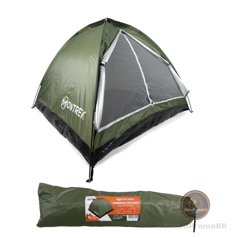 Barraca Camping 4 Pessoas Iglu Ontrek Leve e Resistente (1,5kg), Fácil Montagem, Mosquiteiro E Bag