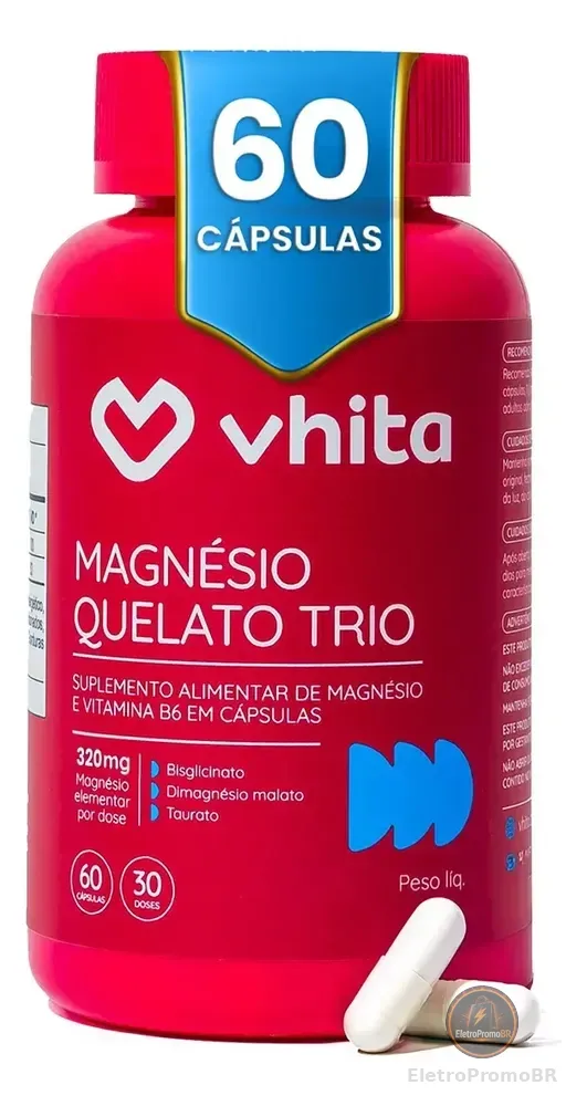 Magnésio Quelato Trio Vhita 3 Em 1 - 60 Caps