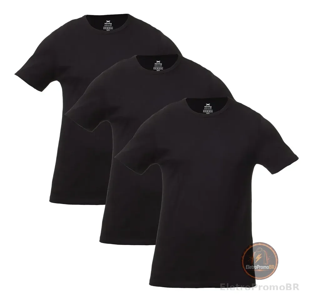 Kit Com 3 Camisetas Masculinas Básicas Slim Cor Preto Hering Preto Liso G