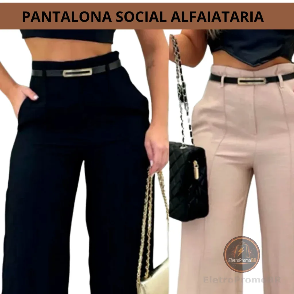 CALÇA PANTALONA DE ALFAIATARIA  FEMININA COM CINTO CINTURA ALTA ELEGANTE. no