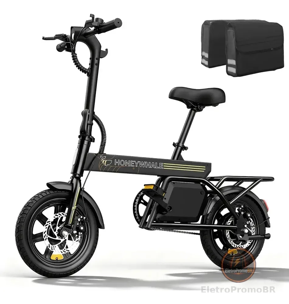 Honeywhale B20 Bicicleta Elétrica, 440w-35km-25km/h-120kg, Scooter Motor-ebike-adulto-bike-autonomia-velocidade Máxima-carga-honey Whale-fat-dobravel, 14 Aro, Freios A Disco Dianteiros E Traseiros