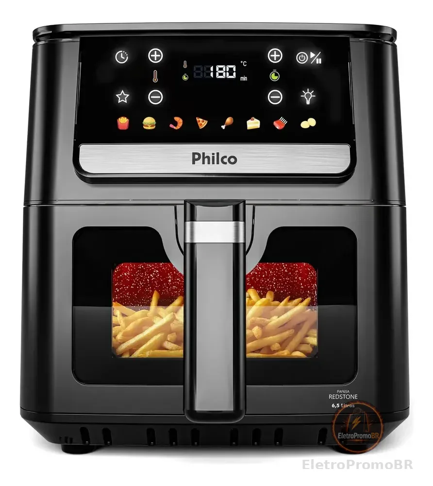 Air Fryer Philco 6,5L Visor Glass e Redstone 1700W PAF65A