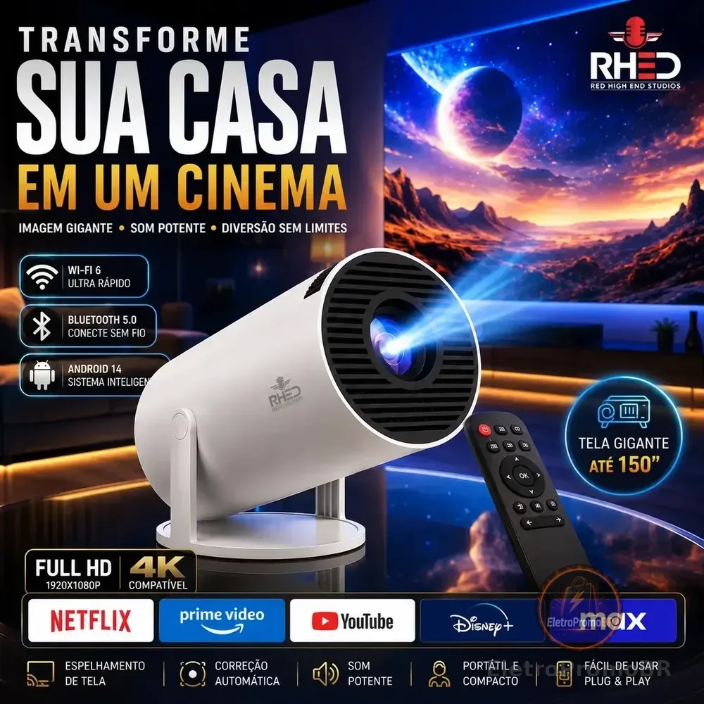 Projetor Smart Portátil Full Hd 4k Android 11 Wi-fi Bluetooth Mini Projetor Home Theater Cinema Em Casa Imagem Nítida Som Potente Compatível Com Diversos Dispositivos Branco 127/220v