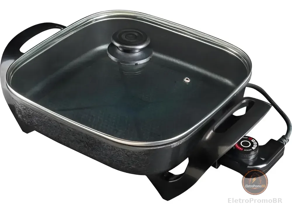 Panela Multifuncional Elétrica Quadrada 30cm Grill Antiaderente Portátil Mangiare Agratto Apeq01i
