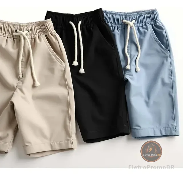 Kit 3 Short Masculino Linho Bermuda Casual Estilo Moda Praia