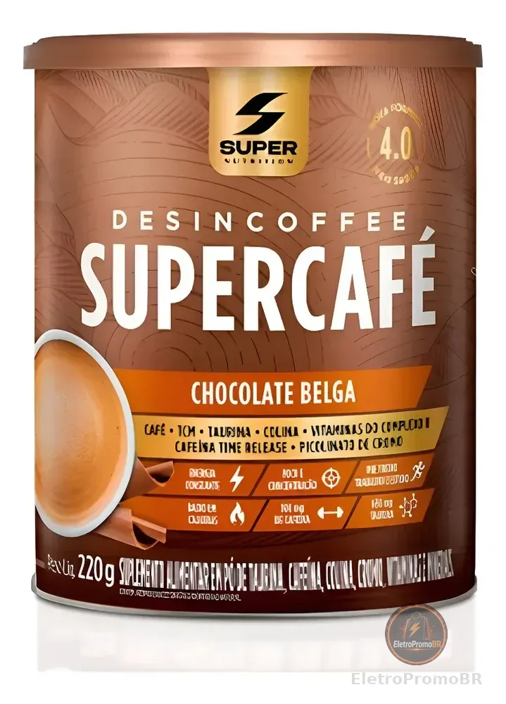 Desincoffe Supercafé Chocolate Belga 220g - Energia Disposição Pré-treino Chocolate Belga