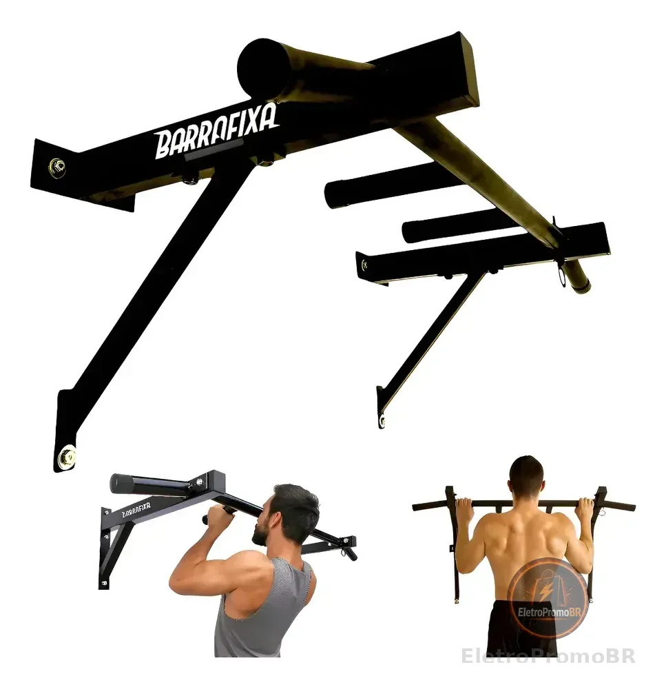 Barra Fixa De Parede Completa  Pull-up Interna E Externa Preto